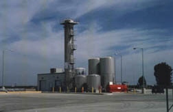Industrial facility with large storage tanks.