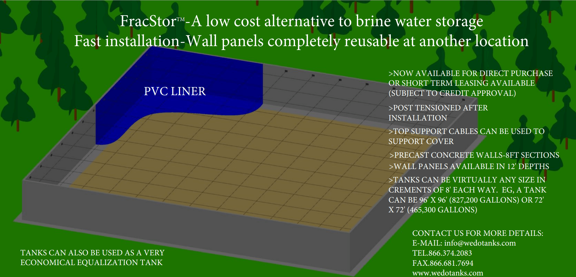PVC-lined water storage tank installation diagram.